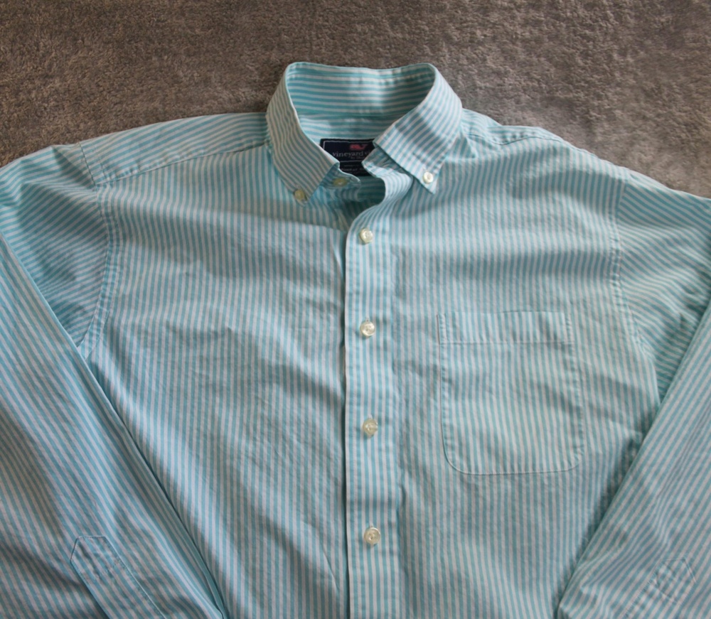 Vineyard Vines Shirt Mens M Blue Striped Button Up Long Sleeve Cotton Pockets